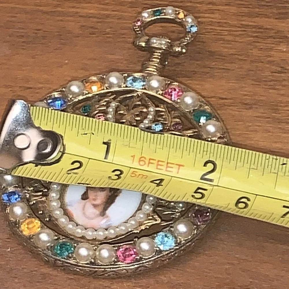 VTG Limoges Brooch Pin Pocket Watch Design‎ Hand Painted Porcelain Lady Portrait